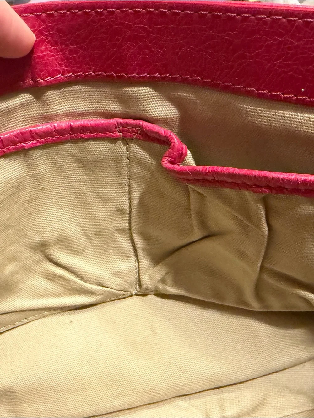 Vintage Tory Burch Fuchsia Distressed Leather Shoulder Bag with Gold Chain